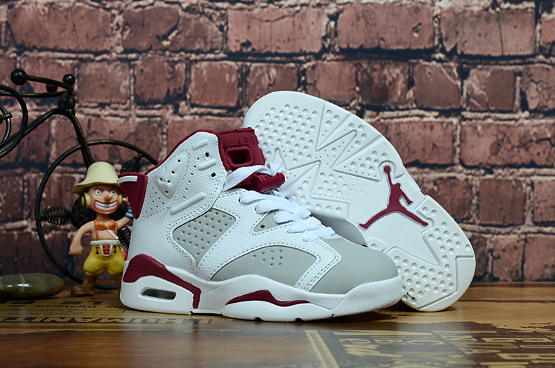 New Kids Air Jordan 6 White Grey Red - Click Image to Close