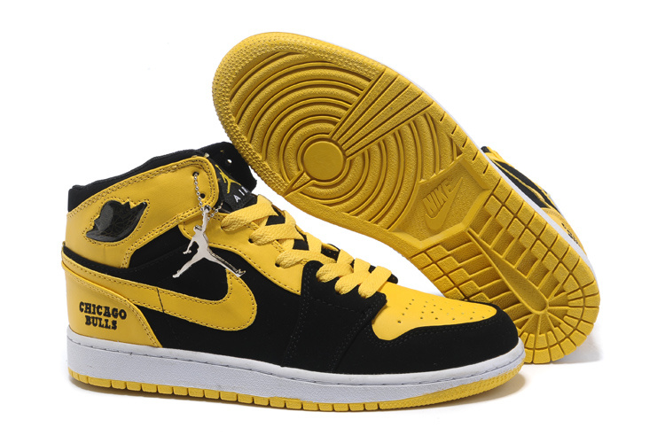 New Original Air Jordan 1 Black Yellow White Shoes