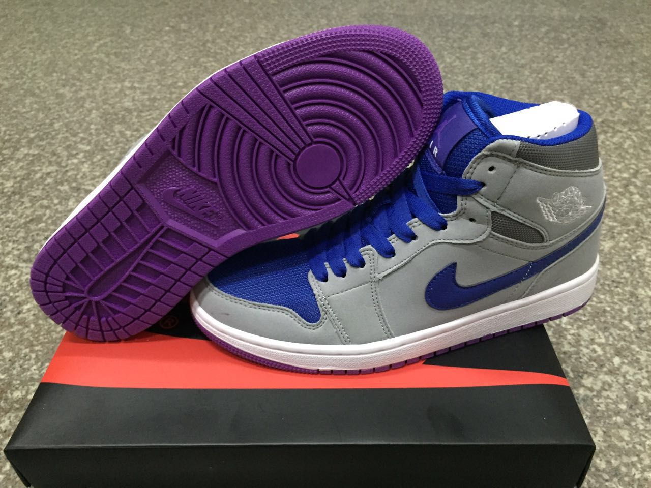 New Original Air Jordan 1 Grey Blue Purple Shoes