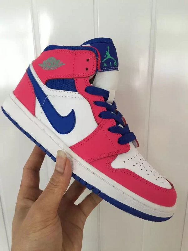 pink and blue and white jordans