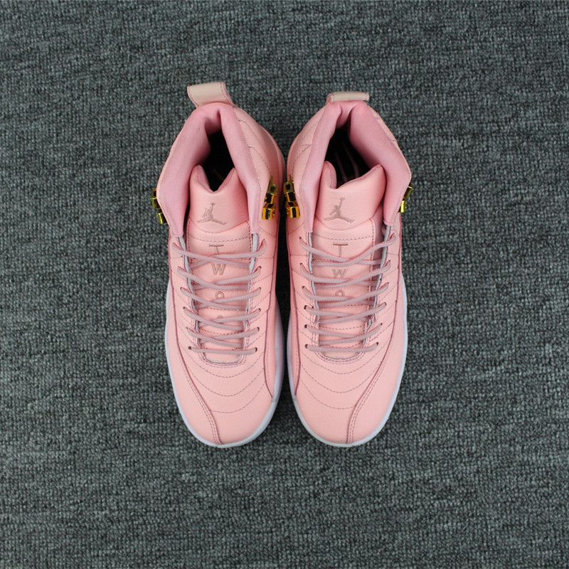 New Women Air Jordan 12 Pink Gold White Shoes