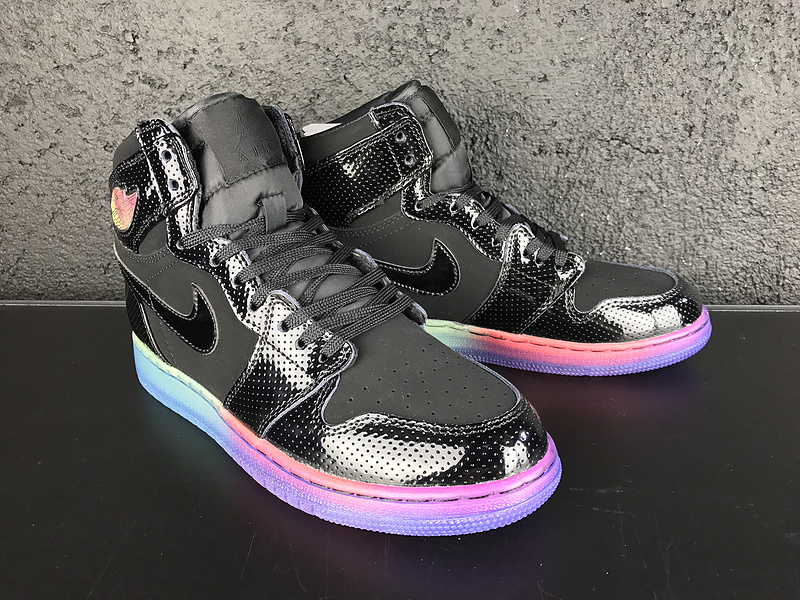 New Women Jordan 1 Black Rainbow Shoes