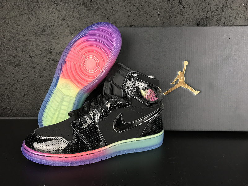 New Women Jordan 1 Black Rainbow Shoes - Click Image to Close