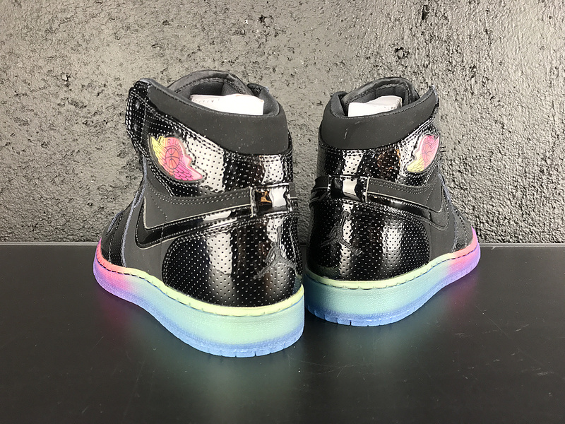 New Women Jordan 1 Black Rainbow Shoes