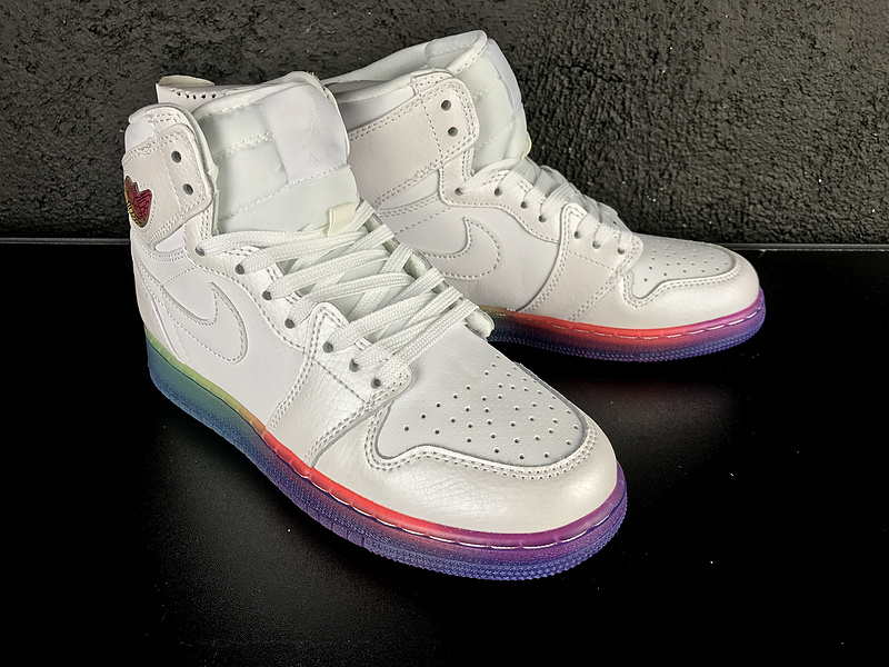 New Women Jordan 1 White Rainbow Shoes