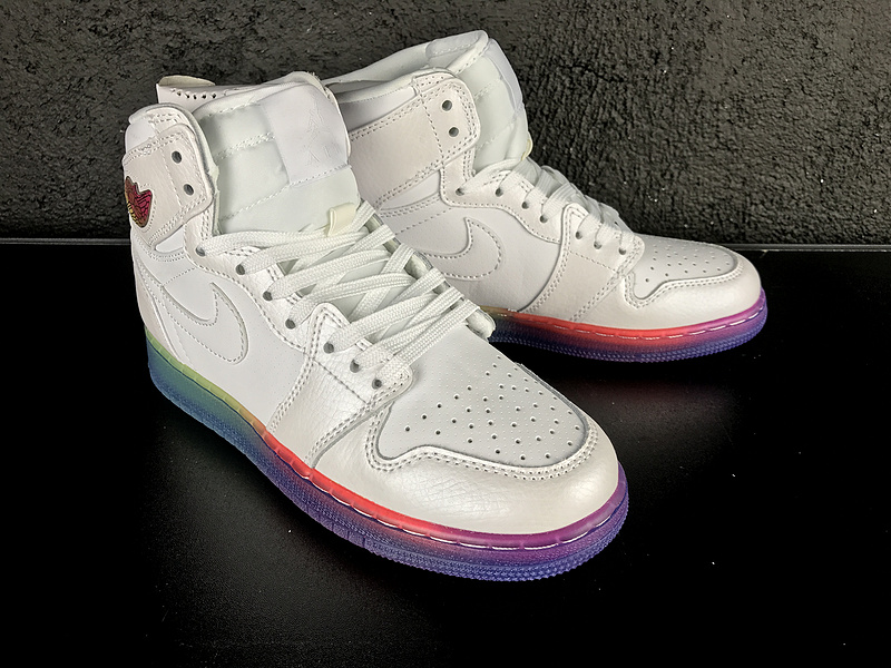 New Women Jordan 1 White Rainbow Shoes - Click Image to Close