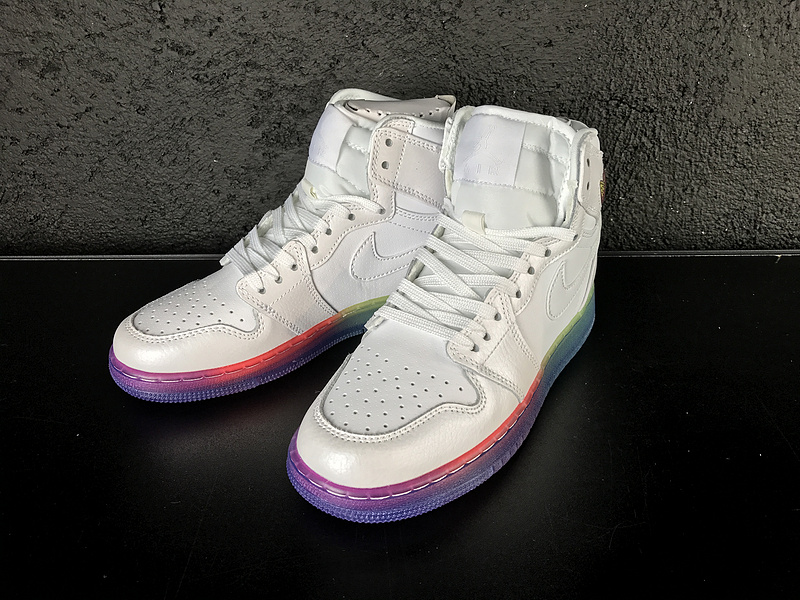 New Women Jordan 1 White Rainbow Shoes