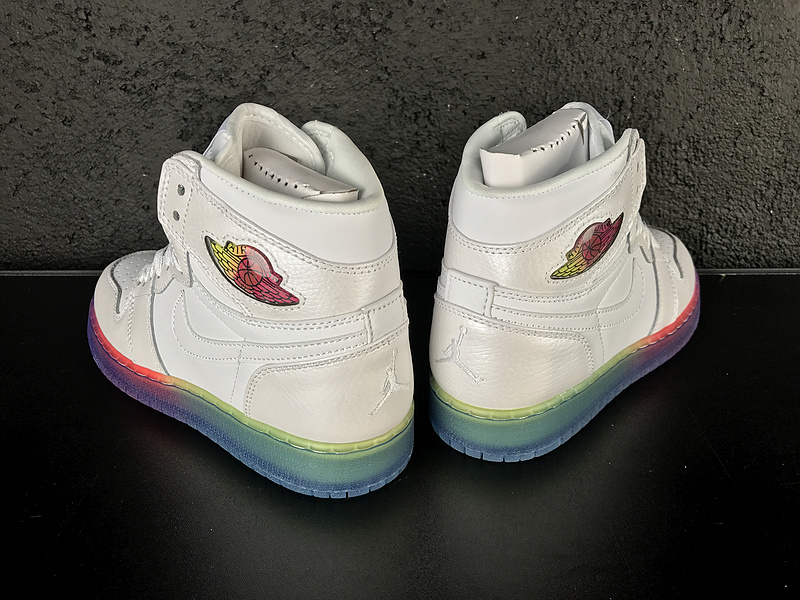 New Women Jordan 1 White Rainbow Shoes - Click Image to Close