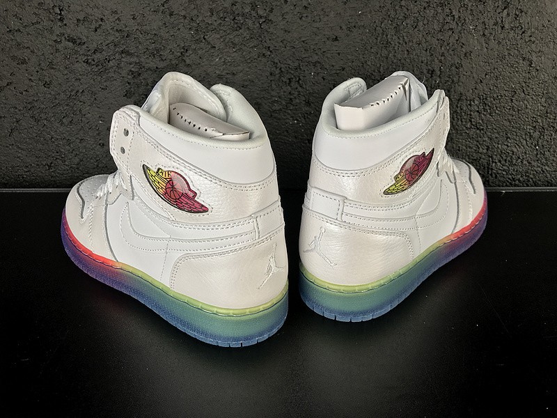 New Women Jordan 1 White Rainbow Shoes