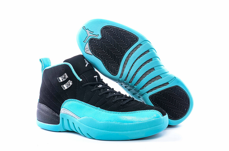 New Women Jordan 12 Retro Black Blue Shoes - Click Image to Close