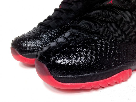 Official Air Jordan 11 Snake Skin Black Red Shoes