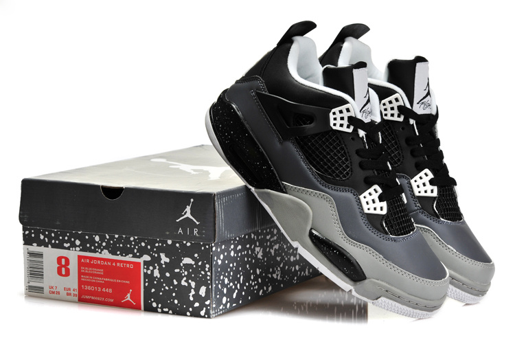 Official Air Jordan 4 Retro Black Grey Shoes - Click Image to Close
