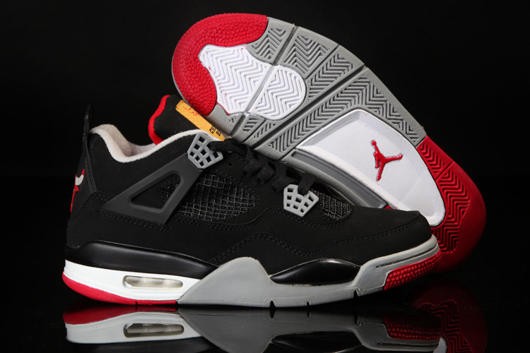 Original Air Jordan 4 Black White Red Shoes With Bulls - Click Image to Close