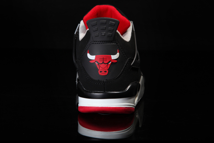 Original Air Jordan 4 Black White Red Shoes With Bulls - Click Image to Close