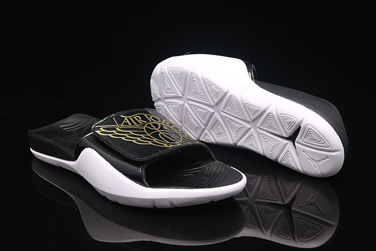 Original Air Jordan Hydro 7 Black White Gloden Sandal - Click Image to Close