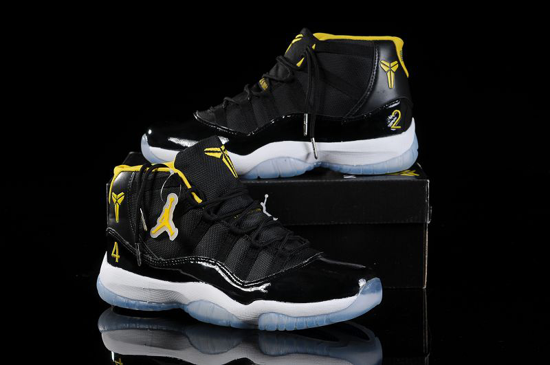 Kobe Air Jordan 11 Black White Yellow Shoes - Click Image to Close