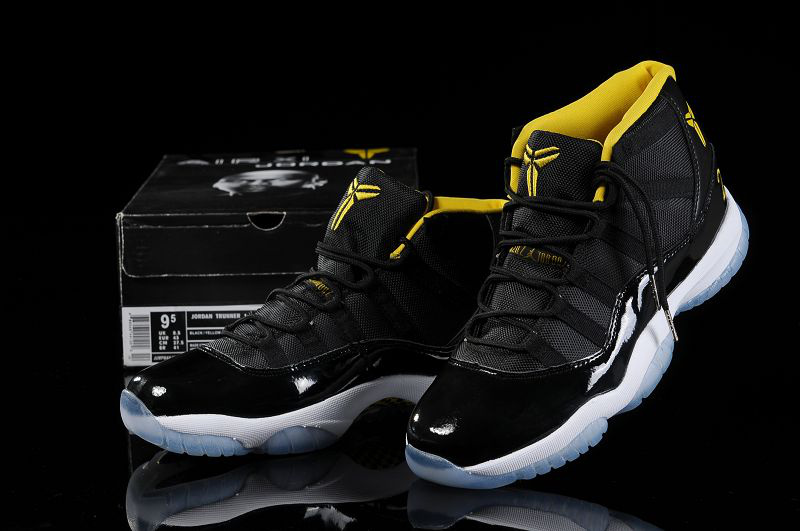 Kobe Air Jordan 11 Black White Yellow Shoes - Click Image to Close