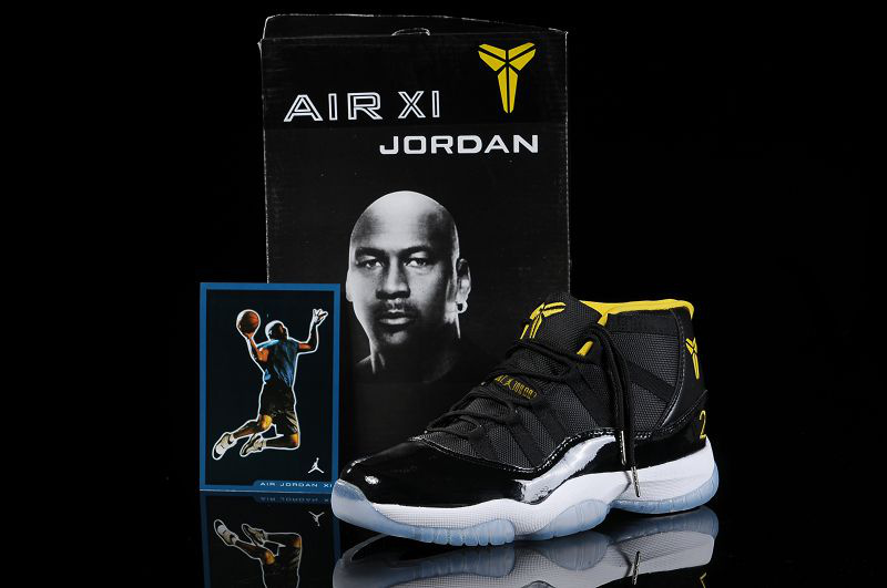 Kobe Air Jordan 11 Black White Yellow Shoes - Click Image to Close