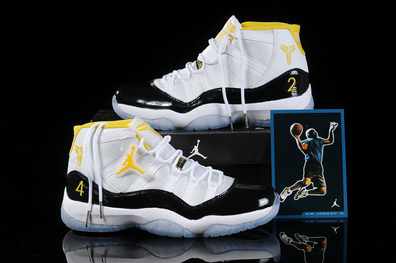 Kobe Air Jordan 11 White Black Yellow Shoes - Click Image to Close