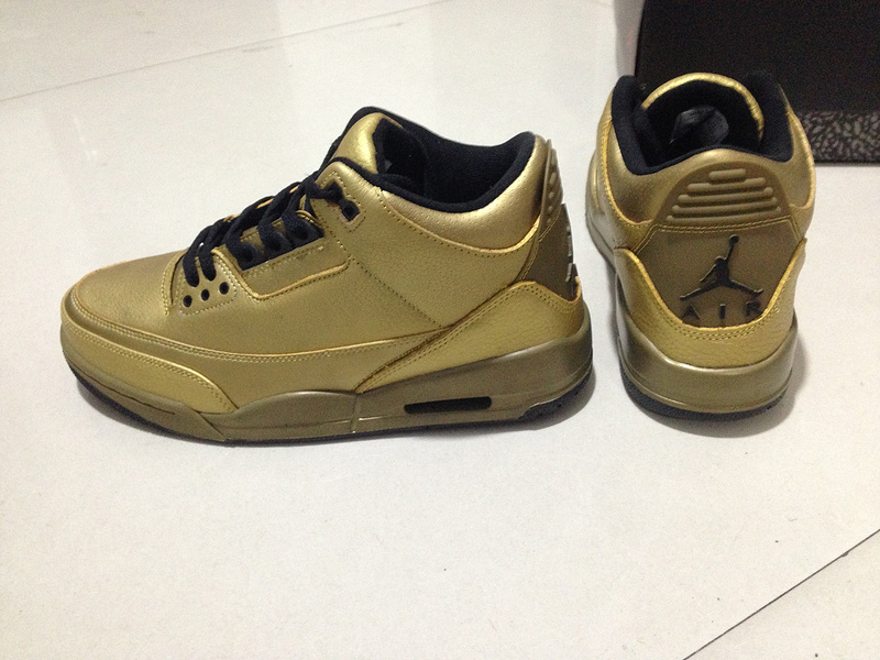 Real Air Jordan 3 Retro All Gold Black Shoes - Click Image to Close