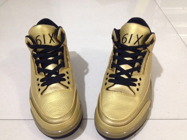 Real Air Jordan 3 Retro All Gold Black Shoes - Click Image to Close