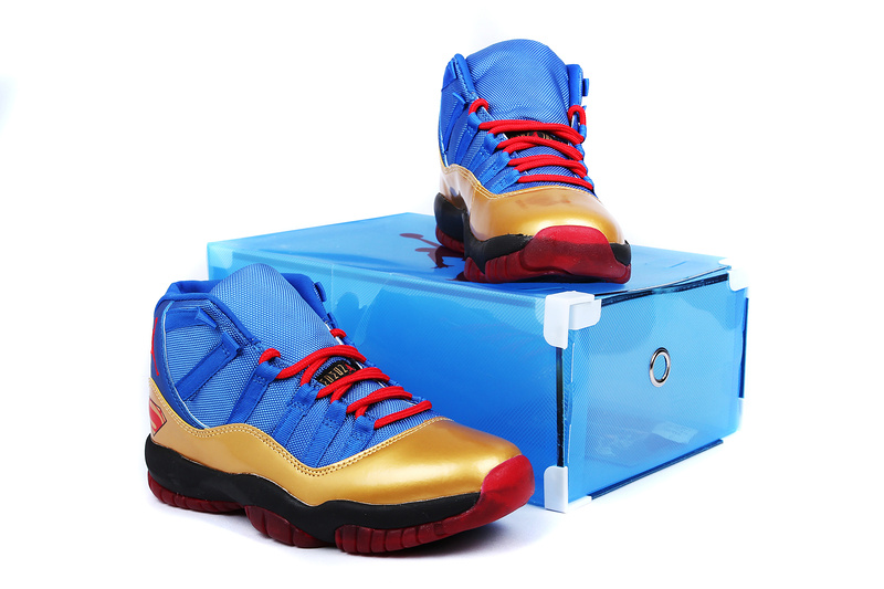 Superman Air Jordan 11 Edition Blue Gold Black Red Shoes - Click Image to Close