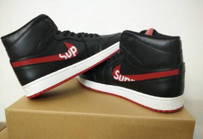 Supreme Air jordan 1 Black White Red Shoes