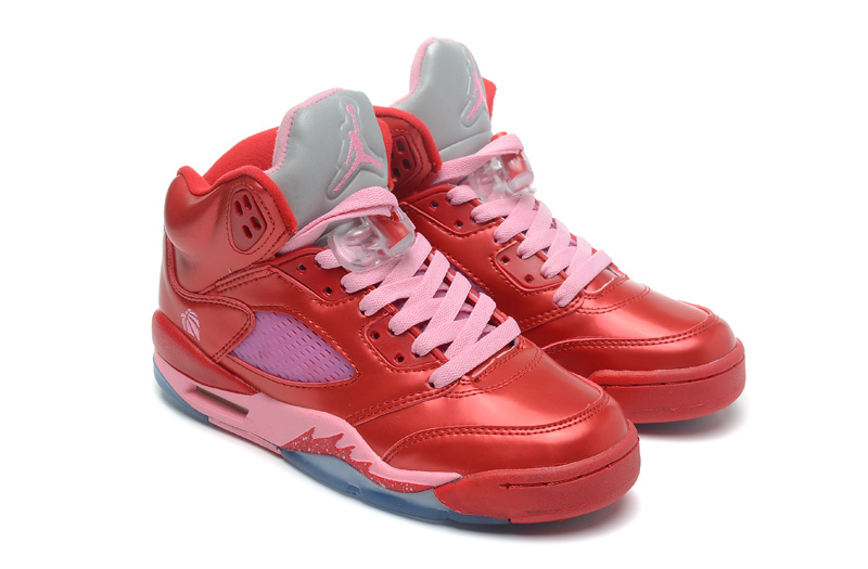 New Top Layer Leather Air Jordan 5 Red Pink Shoes - Click Image to Close