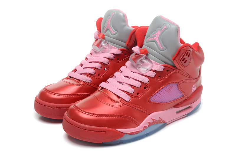 New Top Layer Leather Air Jordan 5 Red Pink Shoes - Click Image to Close