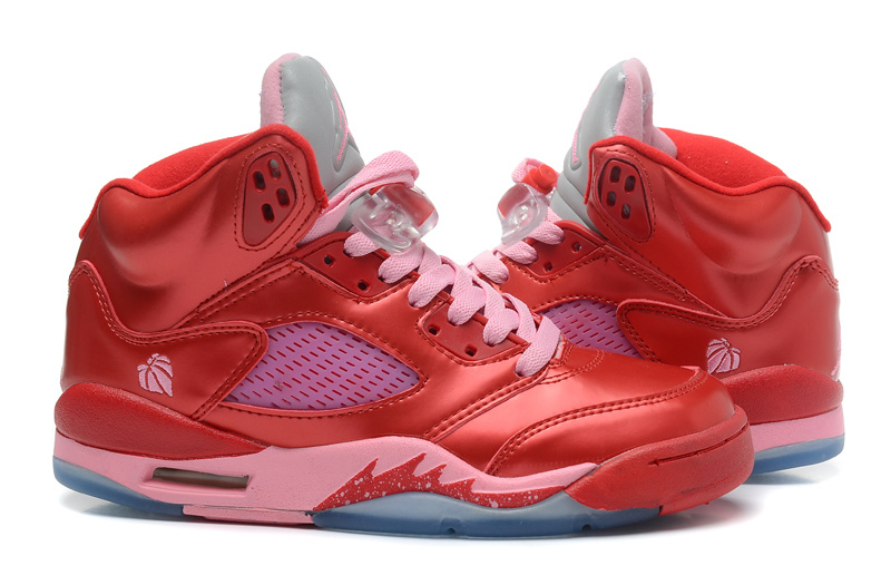 New Top Layer Leather Air Jordan 5 Red Pink Shoes - Click Image to Close