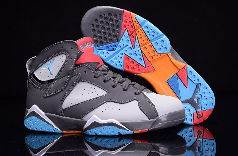 Women Air Jordan 7 Grey Black Blue Shoes - Click Image to Close