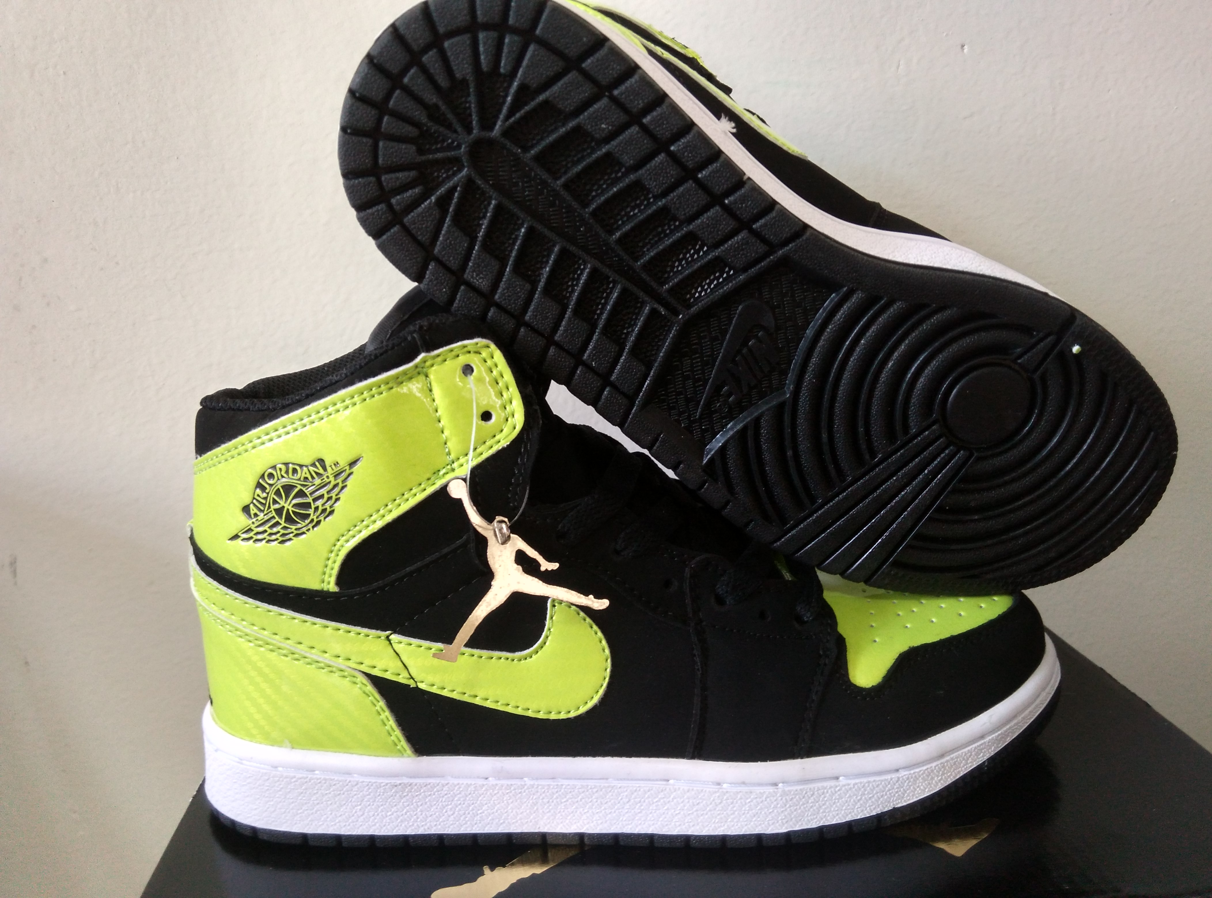 Women Air Jordan 1 Black Green Shoes