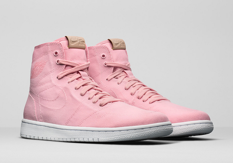 Women Air Jordan 1 Canvas Pink White Shoes - Click Image to Close