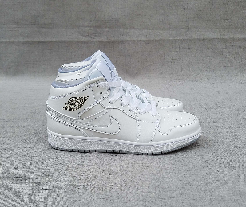 Women Air Jordan 1 Mid All White Shoes