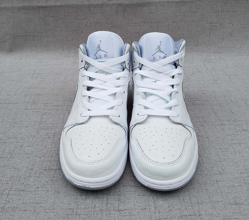 Women Air Jordan 1 Mid All White Shoes