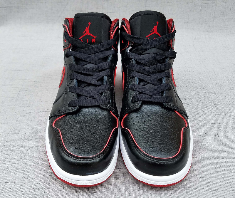 Women Air Jordan 1 Mid Black Red White Shoes