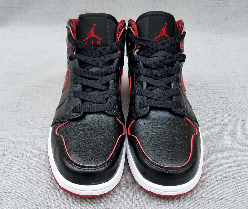 Women Air Jordan 1 Mid Black Red White Shoes - Click Image to Close