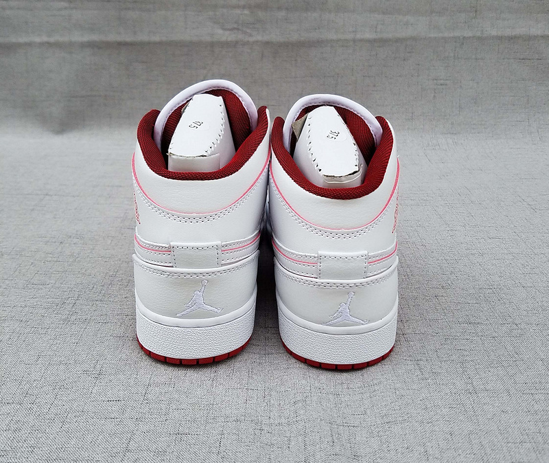 Women Air Jordan 1 Mid White Black Red Shoes - Click Image to Close