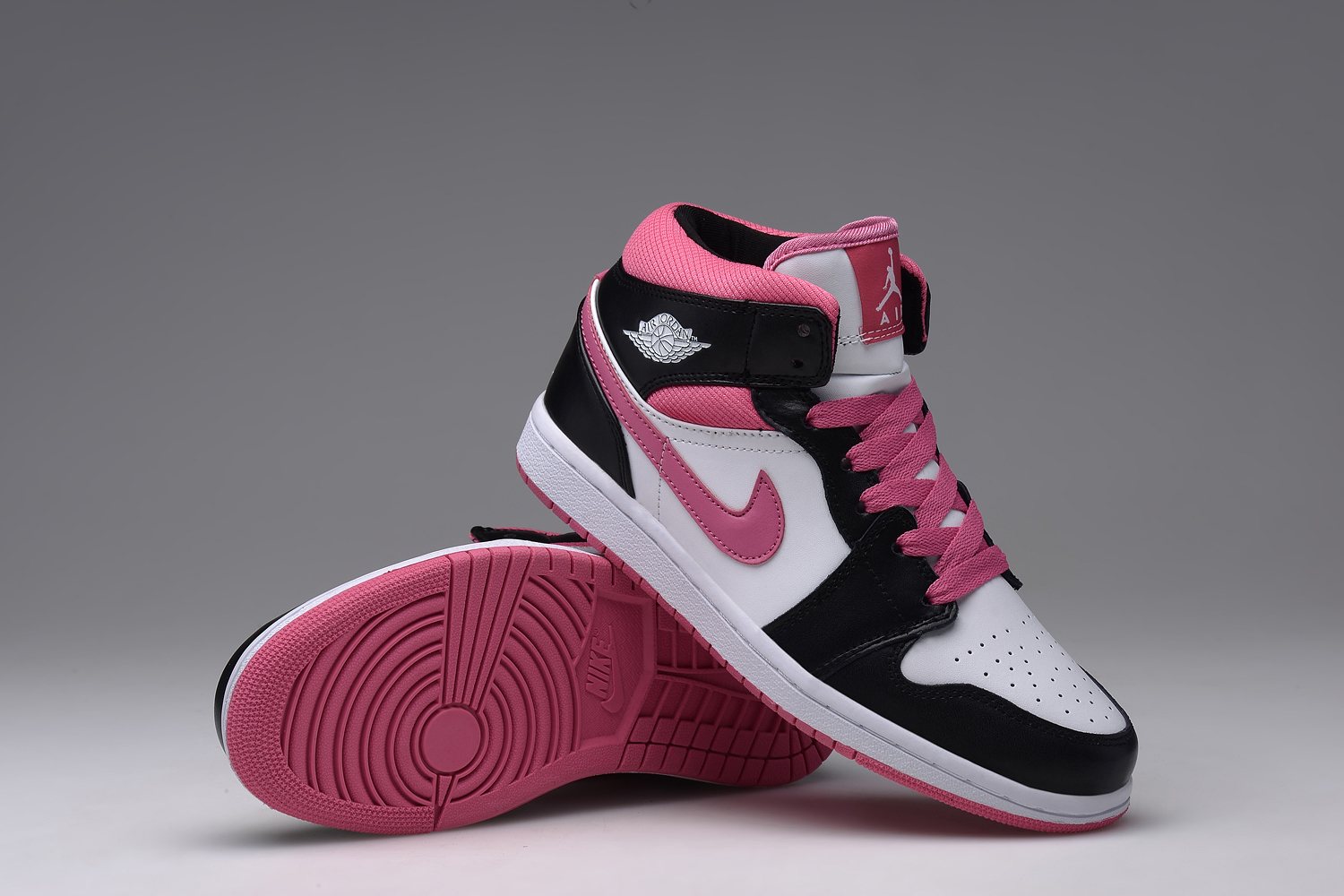 Women Air Jordan 1 White Black Pink Shoes