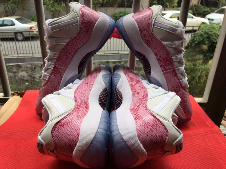 Women Air Jordan 11 White Pink Snake Shoes