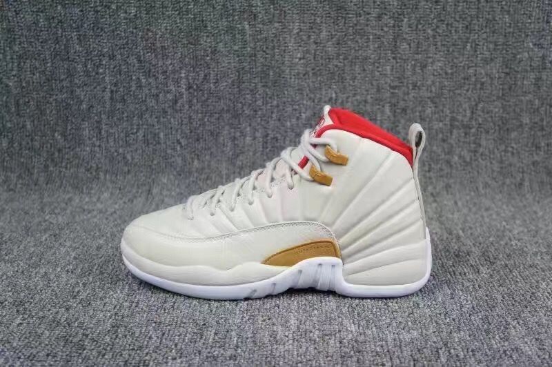 Women Air Jordan 12 20th White Gold Red Shoes - Click Image to Close