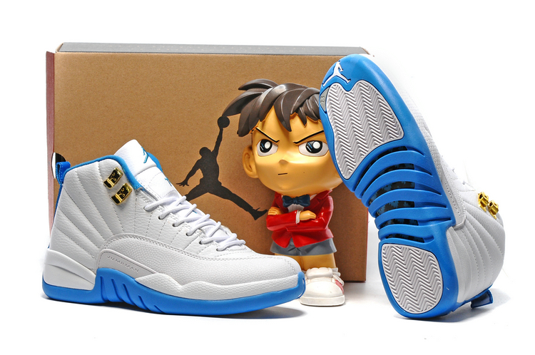 Women Air Jordan 12 White Blue Shoes