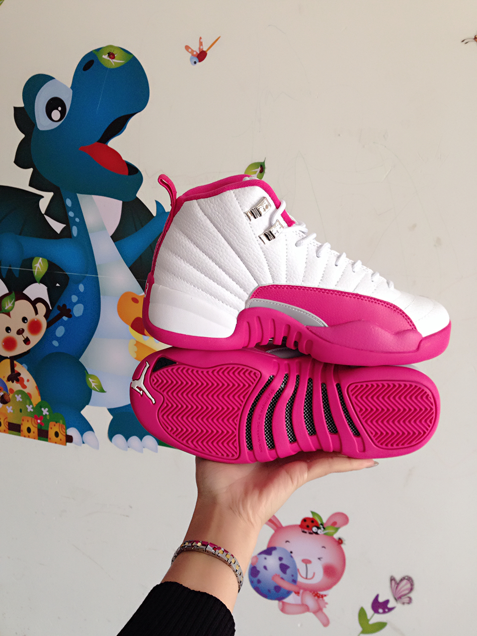 Women Air Jordan 12 White Pink Valentine Day Shoes