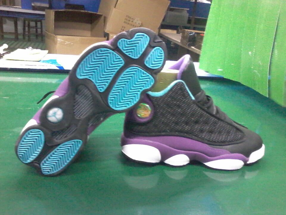 Women Air Jordan 13 High Black White Purple Shoes - Click Image to Close