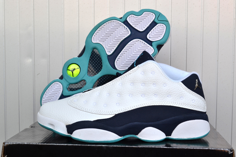 Women Air Jordan 13 Low White Gray Blue Shoes - Click Image to Close