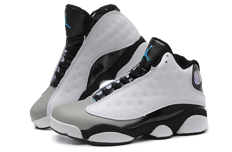 Women Air Jordan 13 The Earl White Grey Black Shoes - Click Image to Close