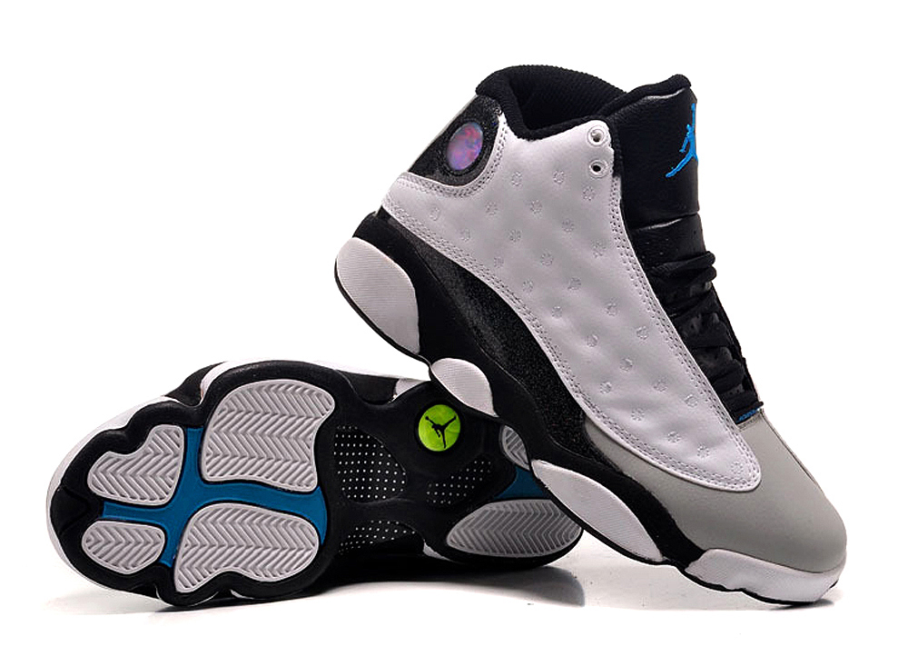 Women Air Jordan 13 White Grey Black Shoes - Click Image to Close