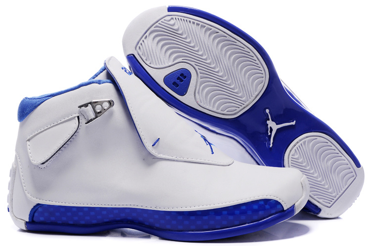 Women Air Jordan 18 White Blue Shoes - Click Image to Close