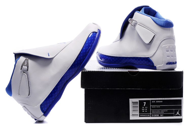 Women Air Jordan 18 White Blue Shoes - Click Image to Close