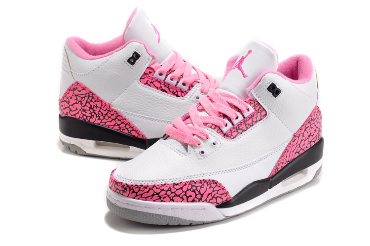 Women Air Jordan 3 White Pink Black Shoes